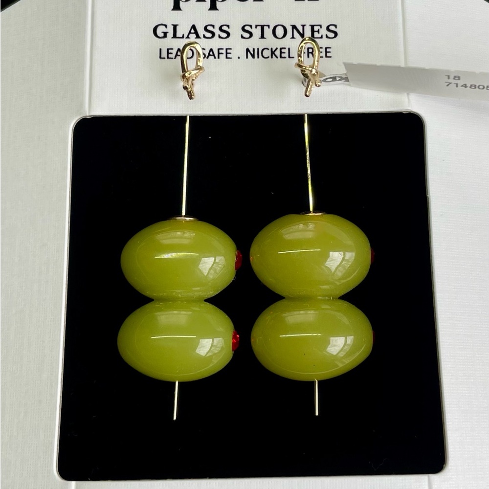 Piper k Martini Olives Green and Red Glass Stone Earrings